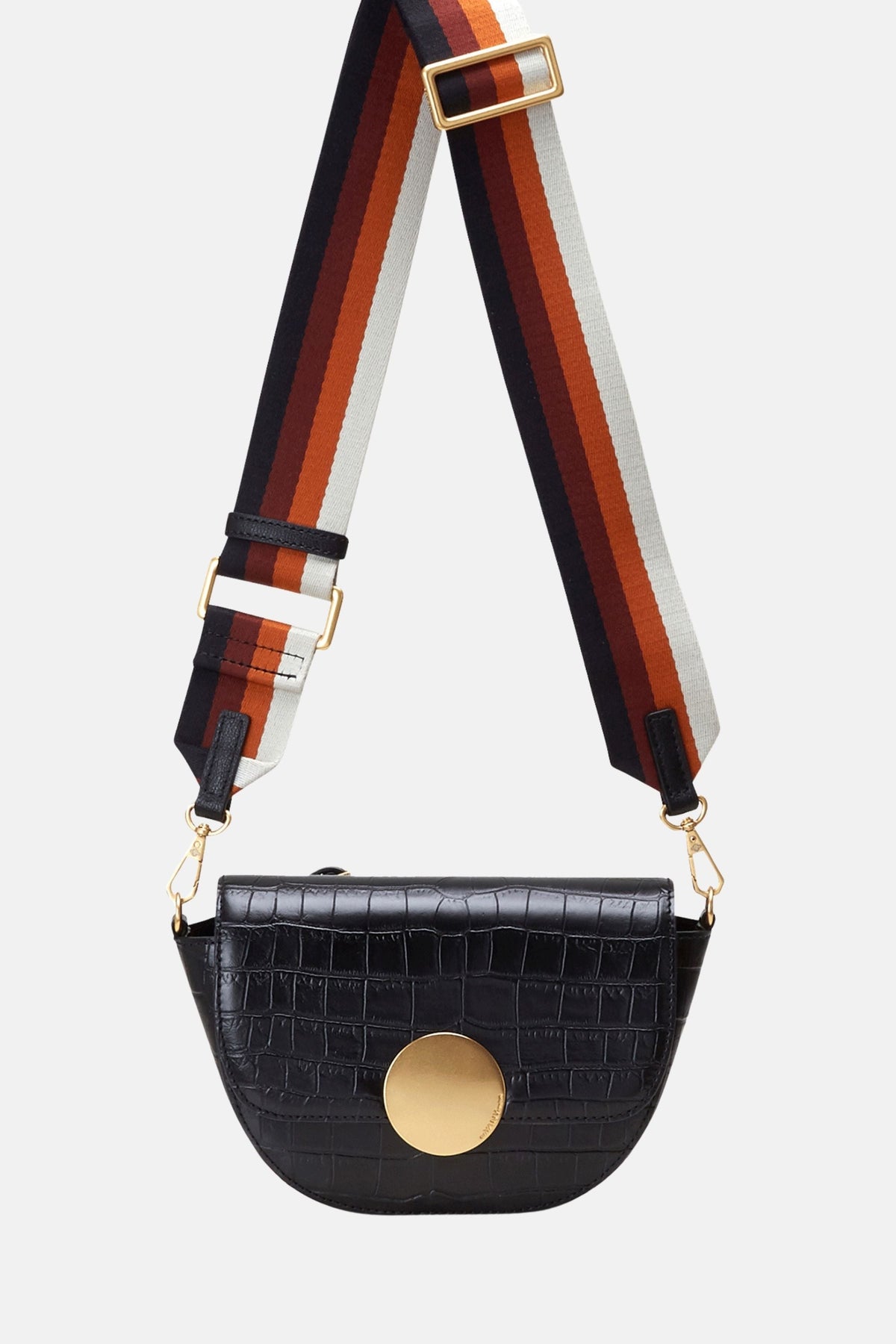 Oryany - Lottie Croco Saddle Crossbody - Small - Black Leather