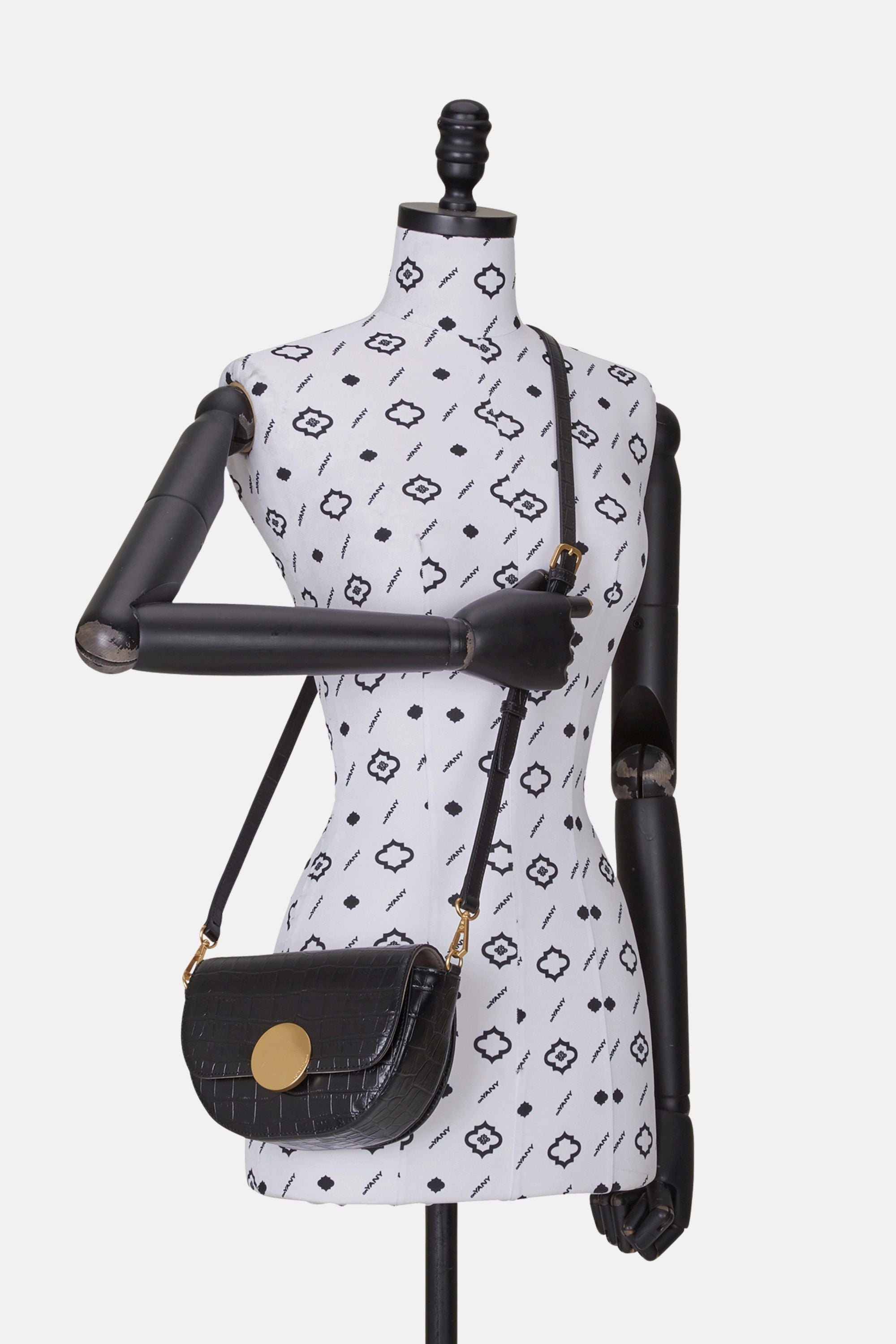 Oryany - Lottie Croco Saddle Crossbody - Small - Black Leather