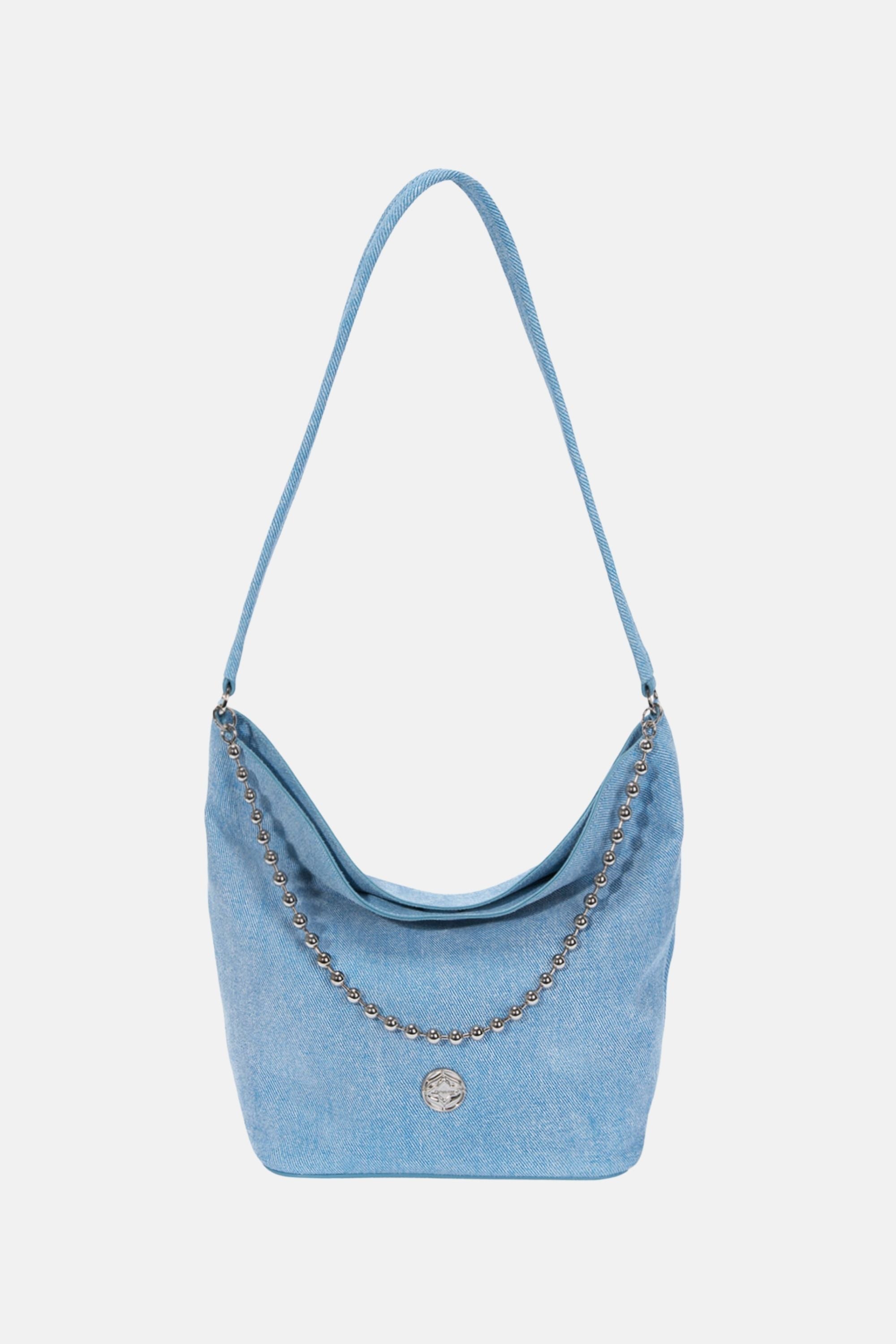 Oryany - Ball Chain Bucket Bag - Denim Blue Leather