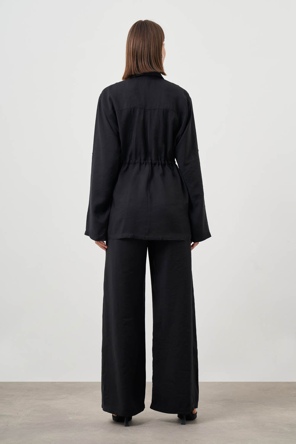 Mizalle Cinched Waist Shirt Jacket Black