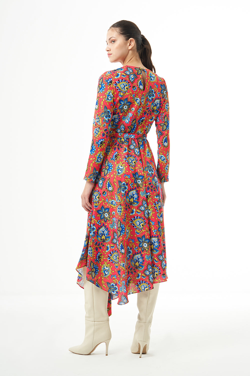 Mizalle Long Sleeve High Neck Midi Dress