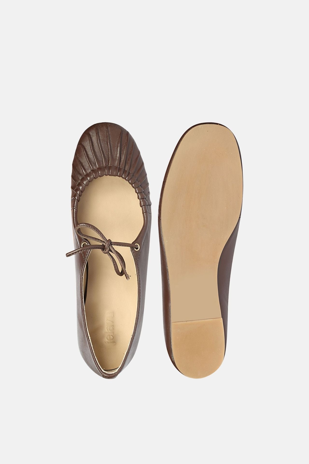 Jelavu - Ellie Ruched Lace-up Ballerina - Chocolate Leather